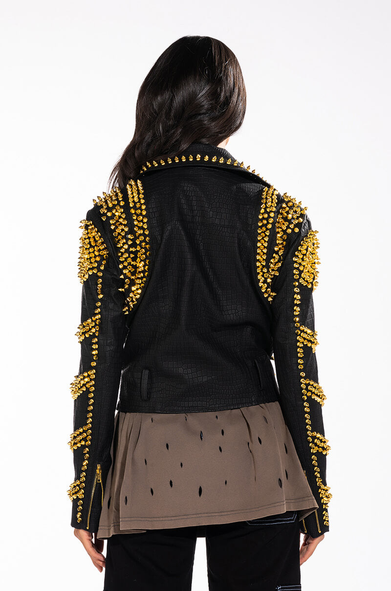 SOFI GOLD STUD CROC MOTO JACKET
