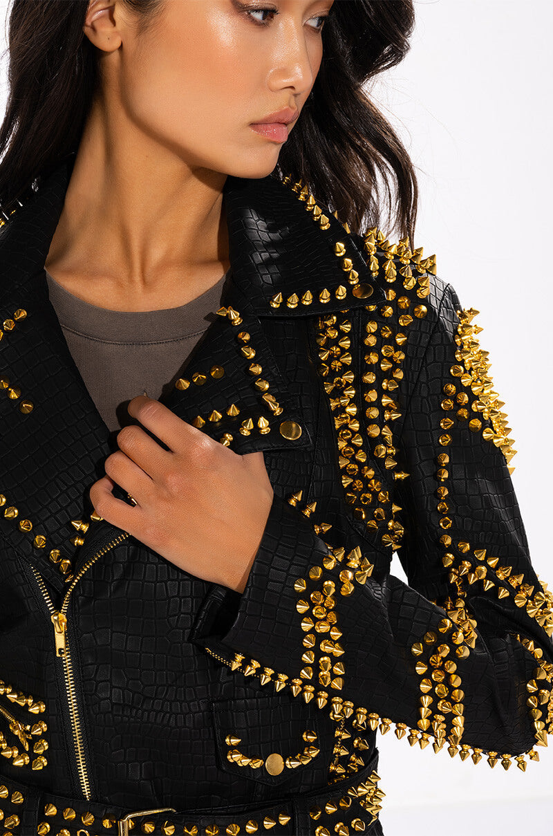 SOFI GOLD STUD CROC MOTO JACKET
