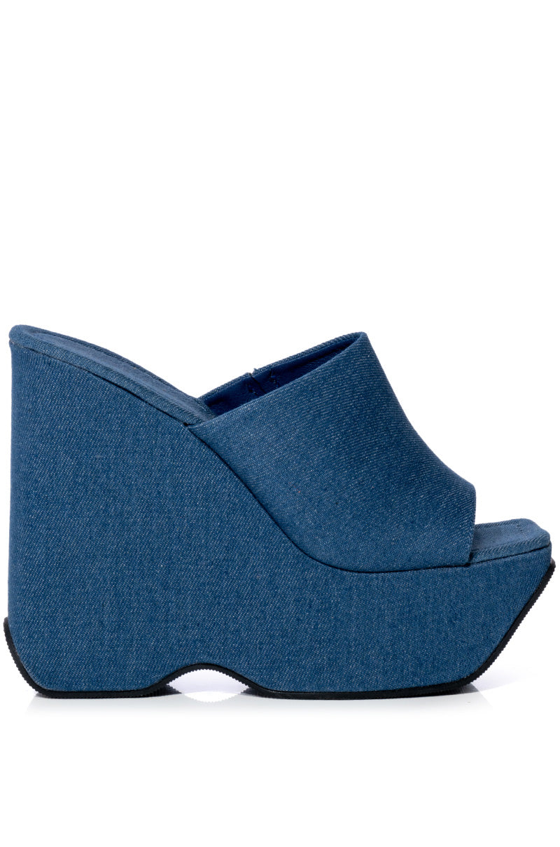 AZALEA WANG DAIANE SLIP ON WEDGE SANDAL IN DENIM