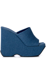 AZALEA WANG DAIANE SLIP ON WEDGE SANDAL IN DENIM