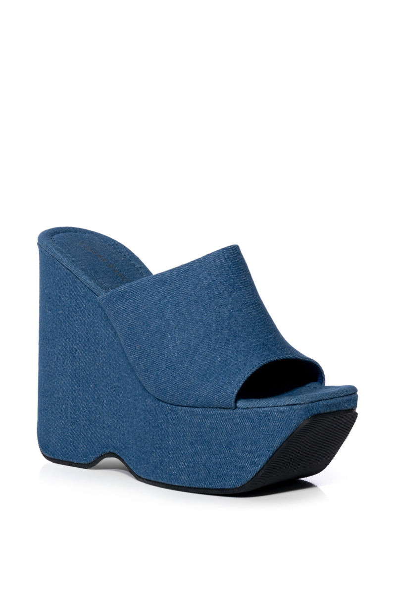AZALEA WANG DAIANE SLIP ON WEDGE SANDAL IN DENIM