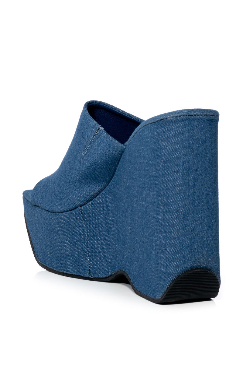 AZALEA WANG DAIANE SLIP ON WEDGE SANDAL IN DENIM
