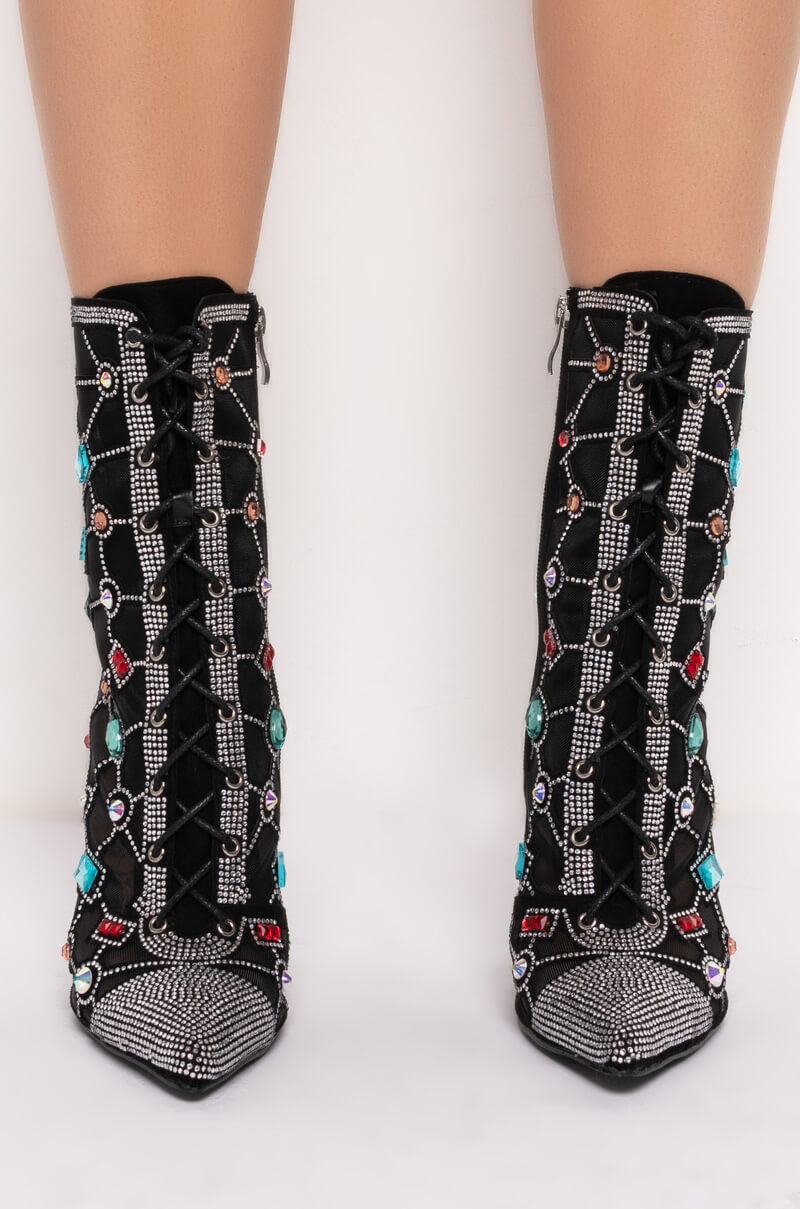 AZALEA WANG DIAMOND DREAMS STILETTO BOOTIE IN BLACK MULTI