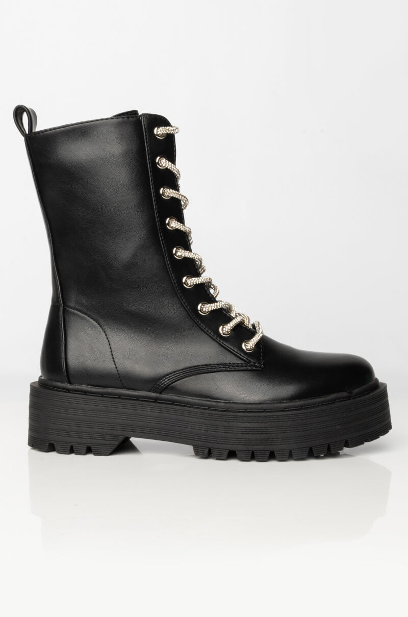 AZALEA WANG DIAMONDS ON MY FEET FLATFORM BOOTIE IN BLACK