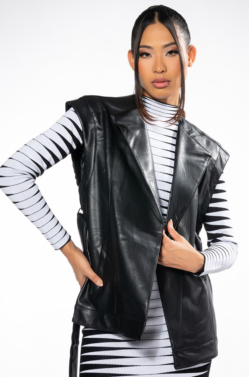 AZALEA WANG DOLLY PU VEST WITH ADJUSTABLE BELT