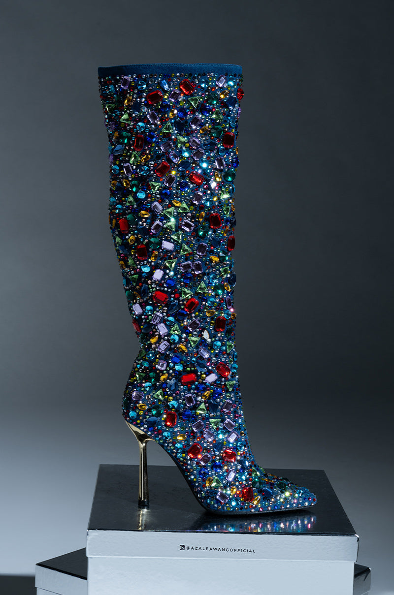 AZALEA WANG EMBER RHINESTONE MULTI STILETTO BOOT