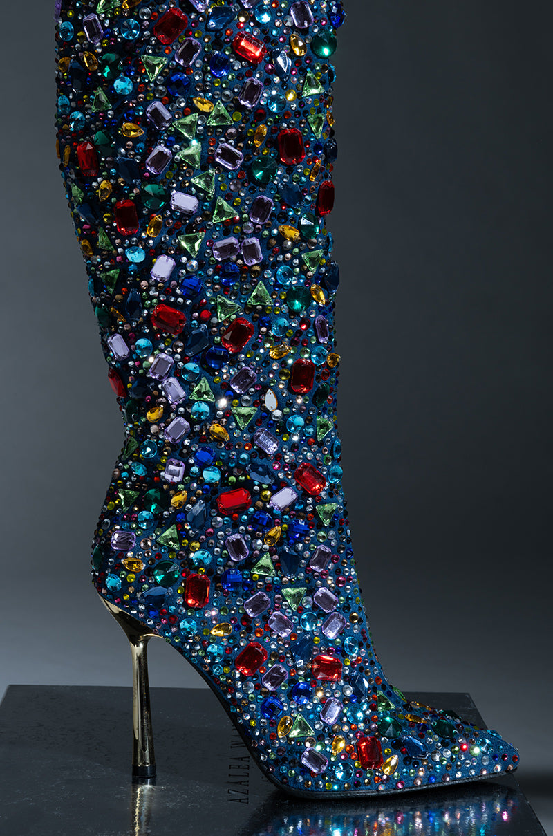 AZALEA WANG EMBER RHINESTONE MULTI STILETTO BOOT