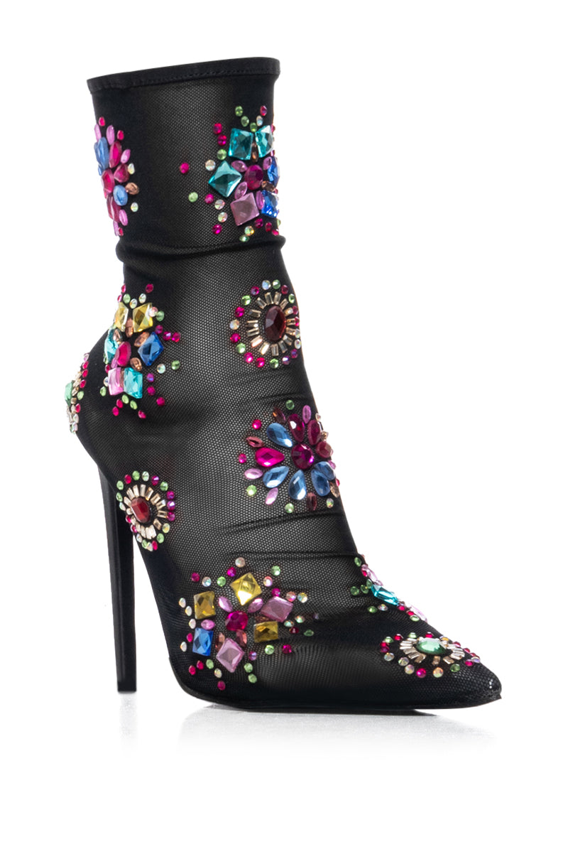 AZALEA WANG FAIRGROUND MULTI GEM CLUSTER MESH BOOTIE