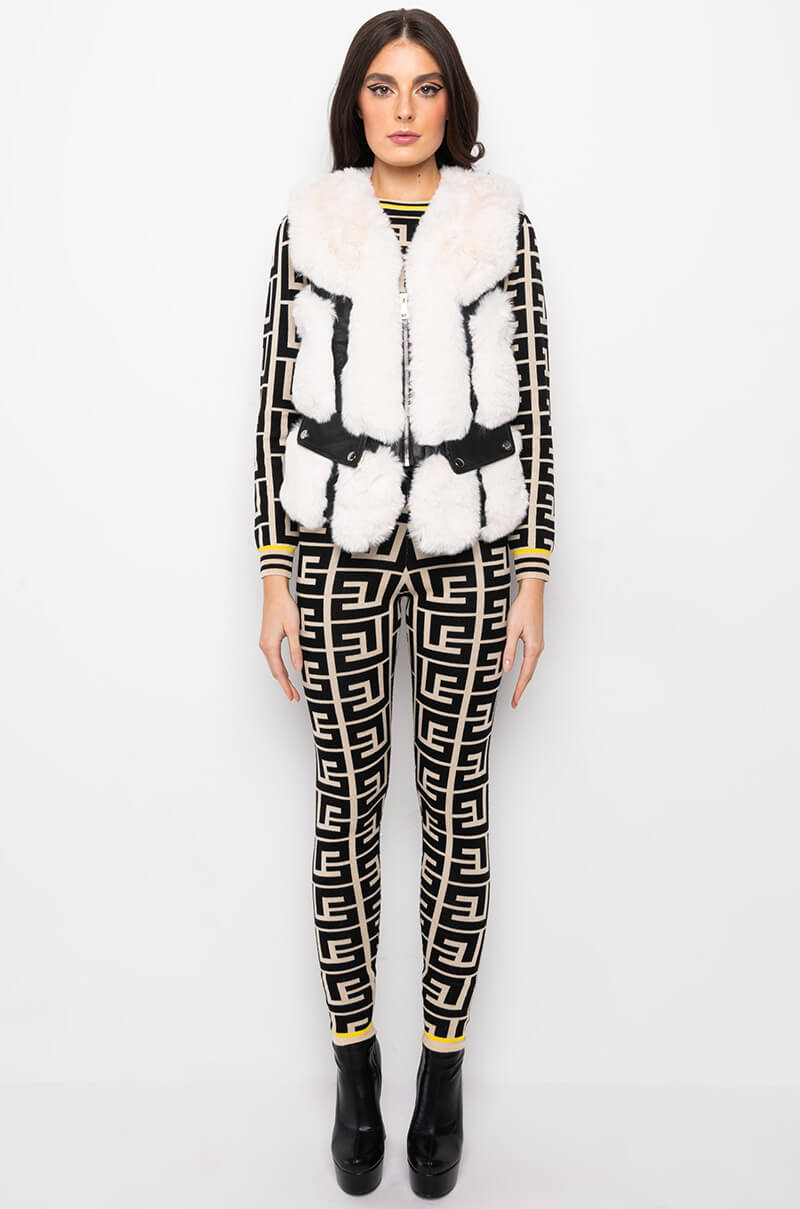 FAUX FUR VEST WITH MOTO TRIM