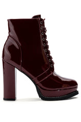 AZALEA WANG FREDDIE CHUNKY LACE UP BOOTIE IN BURGUNDY