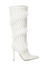 AZALEA WANG GARDENIA FEATHER EMBELLISHED BOOT IN WHITE
