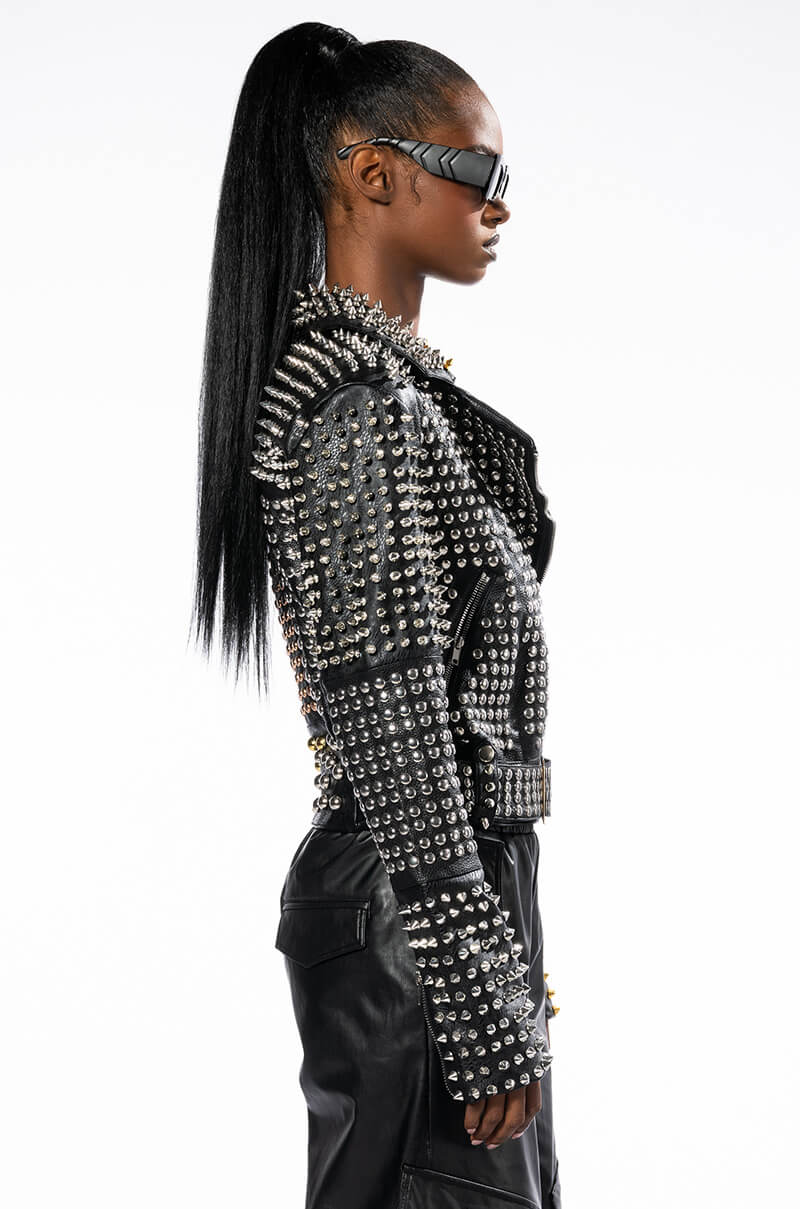 HALF AND HALF GRANDE STUDDED MOTO JACKET