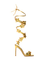 AZALEA WANG HUMBLE FLOWER TIE UP SANDAL IN GOLD