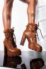 AZALEA WANG I GOT THE SAUCE CHUNKY HEEL BOOTIE IN BROWN