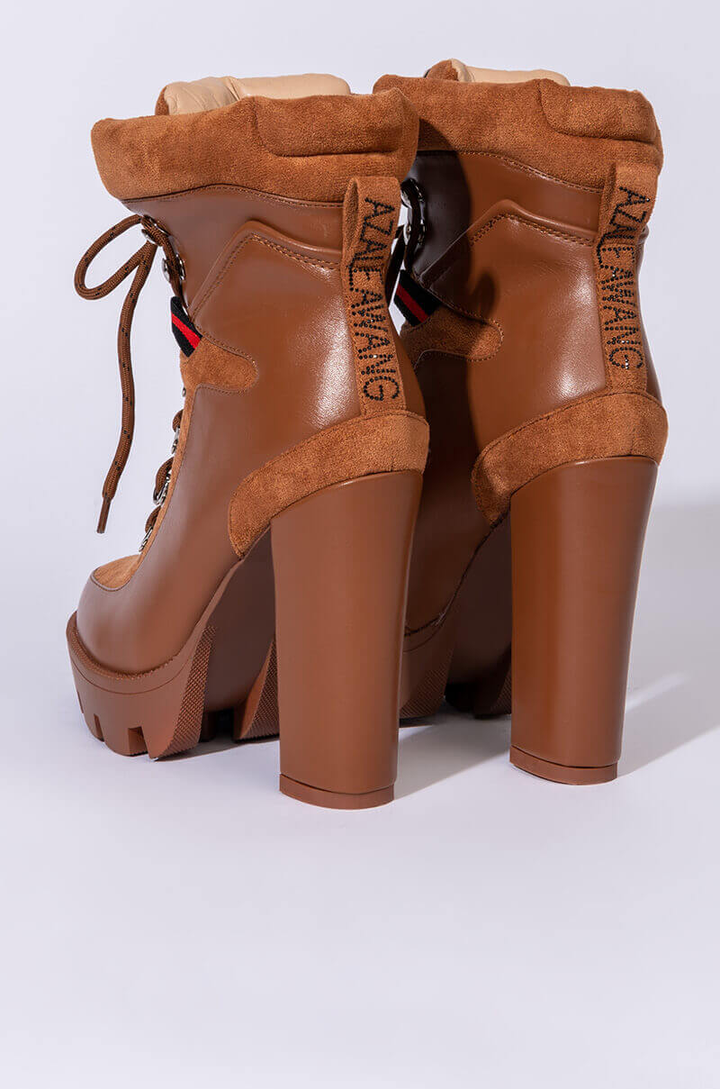 AZALEA WANG I GOT THE SAUCE CHUNKY HEEL BOOTIE IN BROWN
