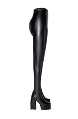 AZALEA WANG STAR STRETCH CHUNKY PANT BOOT IN BLACK PU