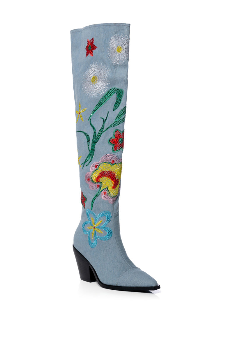 AZALEA WANG IZARA OVER THE KNEE BOOT IN DENIM