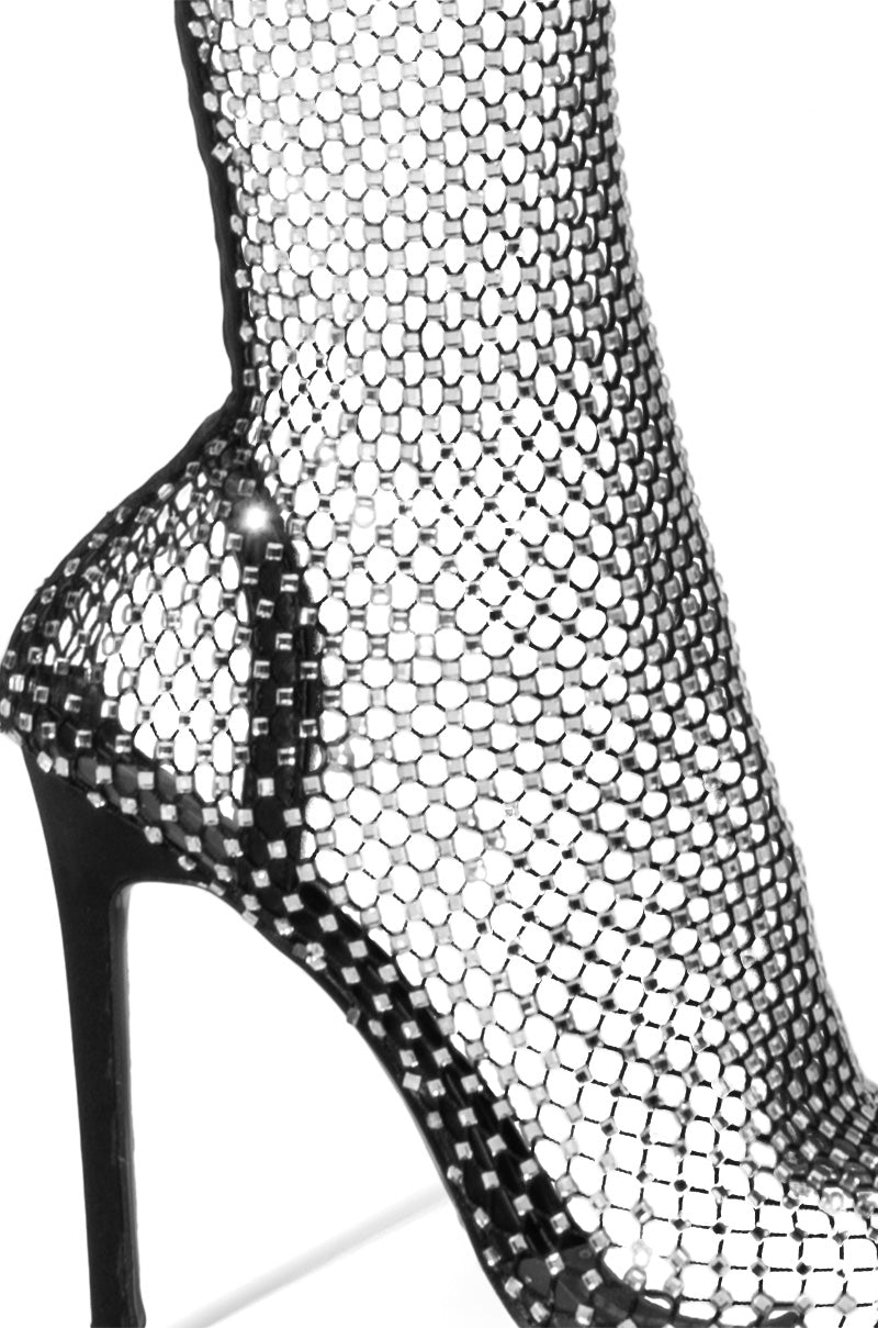 AZALEA WANG KATE BLING MESH BOOTIE IN BLACK