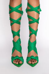 AZALEA WANG TIMMI TIE UP STILETTO SANDAL IN GREEN