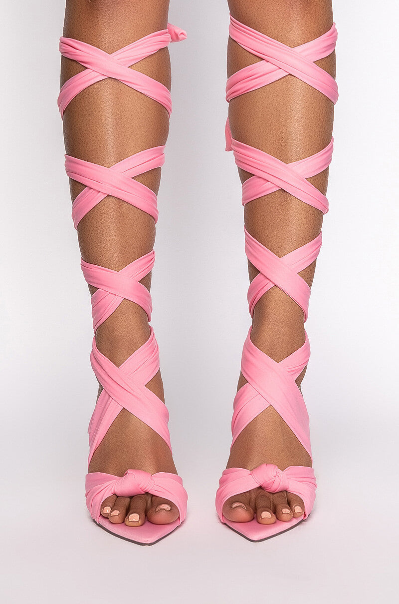 AZALEA WANG TIMMI TIE UP STILETTO SANDAL IN PINK