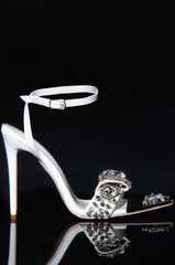 AZALEA WANG TILLY STILETTO MULE JEWEL SANDAL IN WHITE