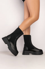 AZALEA WANG KENNEDY KNIT FRONT ZIP FLATFORM BOOTIE IN BLACK