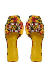 AZALEA WANG KESTRELL YELLOW FLORAL RHINESTONE BUCKLE SANDAL
