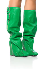AZALEA WANG SENNA GREEN CHUNKY HEEL INDUSTRIAL LOOK BOOT