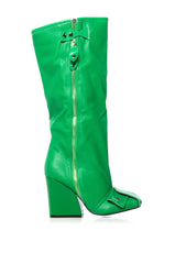 AZALEA WANG SENNA GREEN CHUNKY HEEL INDUSTRIAL LOOK BOOT