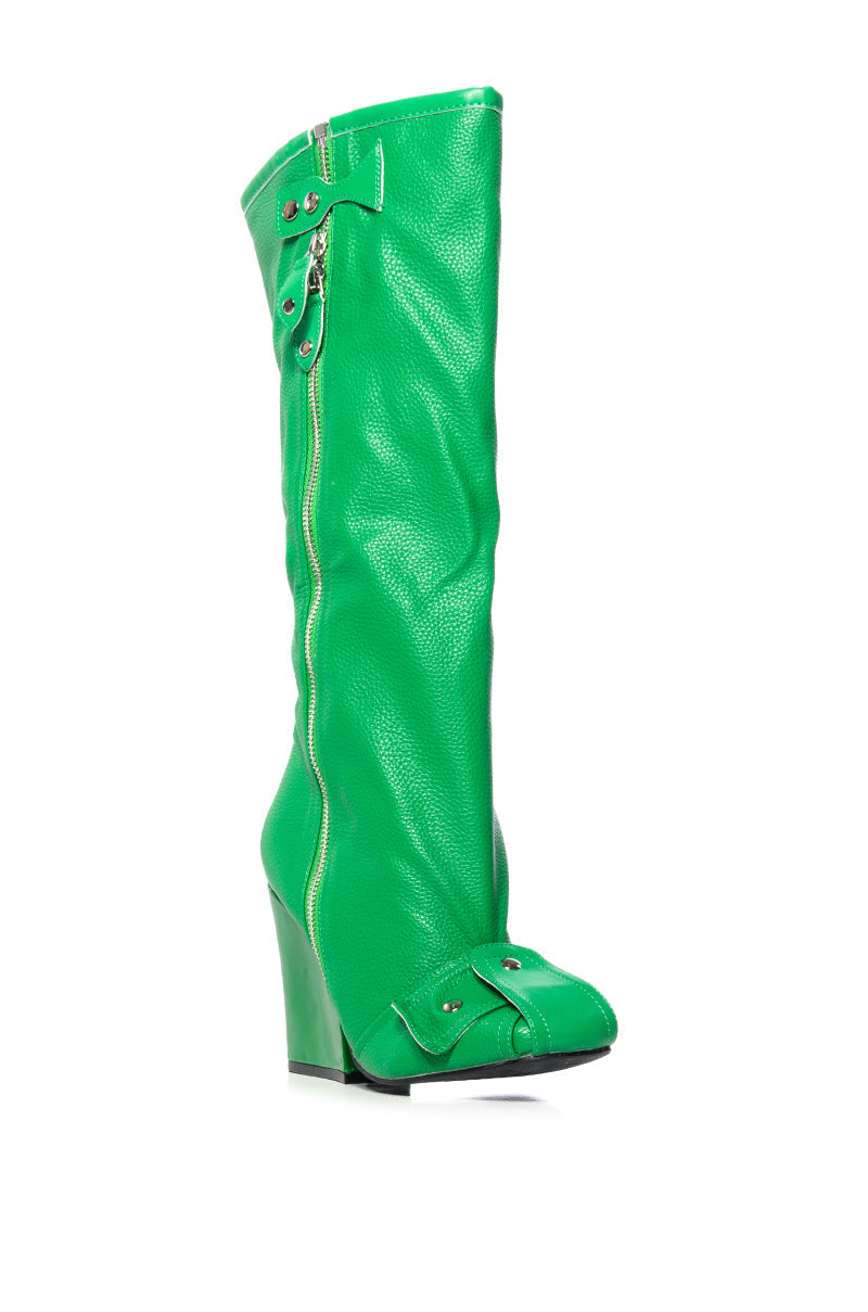 AZALEA WANG SENNA GREEN CHUNKY HEEL INDUSTRIAL LOOK BOOT