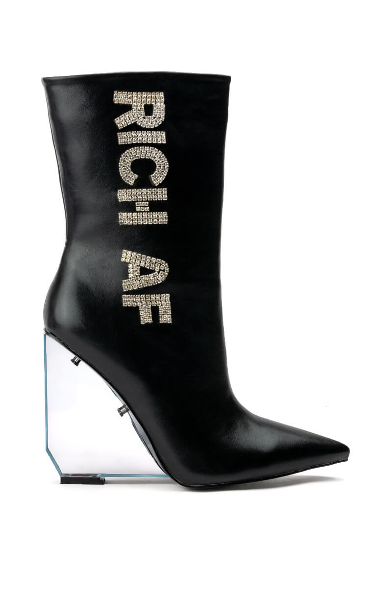 AZALEA WANG LAVISH RHINESTONE WEDGE BOOTIE IN BLACK