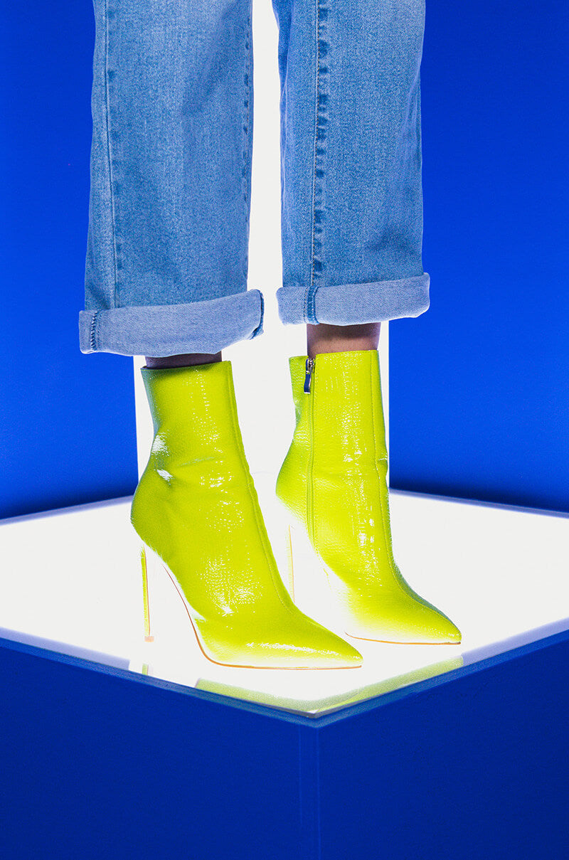 AZALEA WANG LIFE OF THE PARTY STILETTO BOOTIE IN NEON LIME