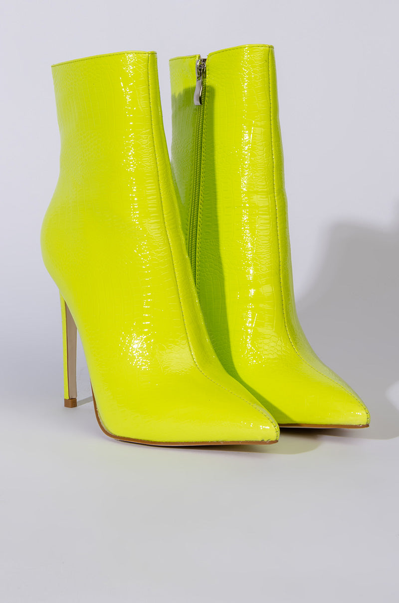 AZALEA WANG LIFE OF THE PARTY STILETTO BOOTIE IN NEON LIME