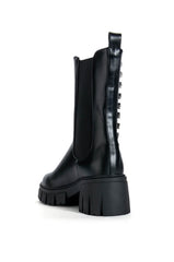 AZALEA WANG LINCOLN RHINESTONE FLATFORM BOOTIE IN BLACK