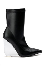 AZALEA WANG MELINDA CLEAR PVC WEDGE BOOTIE IN BLACK