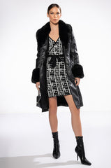 AZALEA WANG MARBOLO PU TRENCH WITH FAUX FUR TRIM