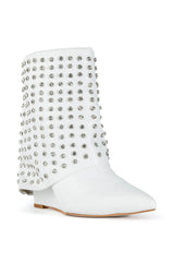 AZALEA WANG MARINA STUDDED FOLD OER BOOTIE IN WHITE