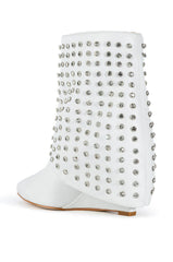 AZALEA WANG MARINA STUDDED FOLD OER BOOTIE IN WHITE