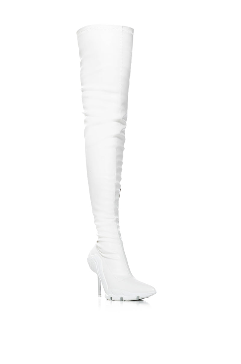 AZALEA WANG MCARTNEY STRETCH WHITE STILETTO BOOT