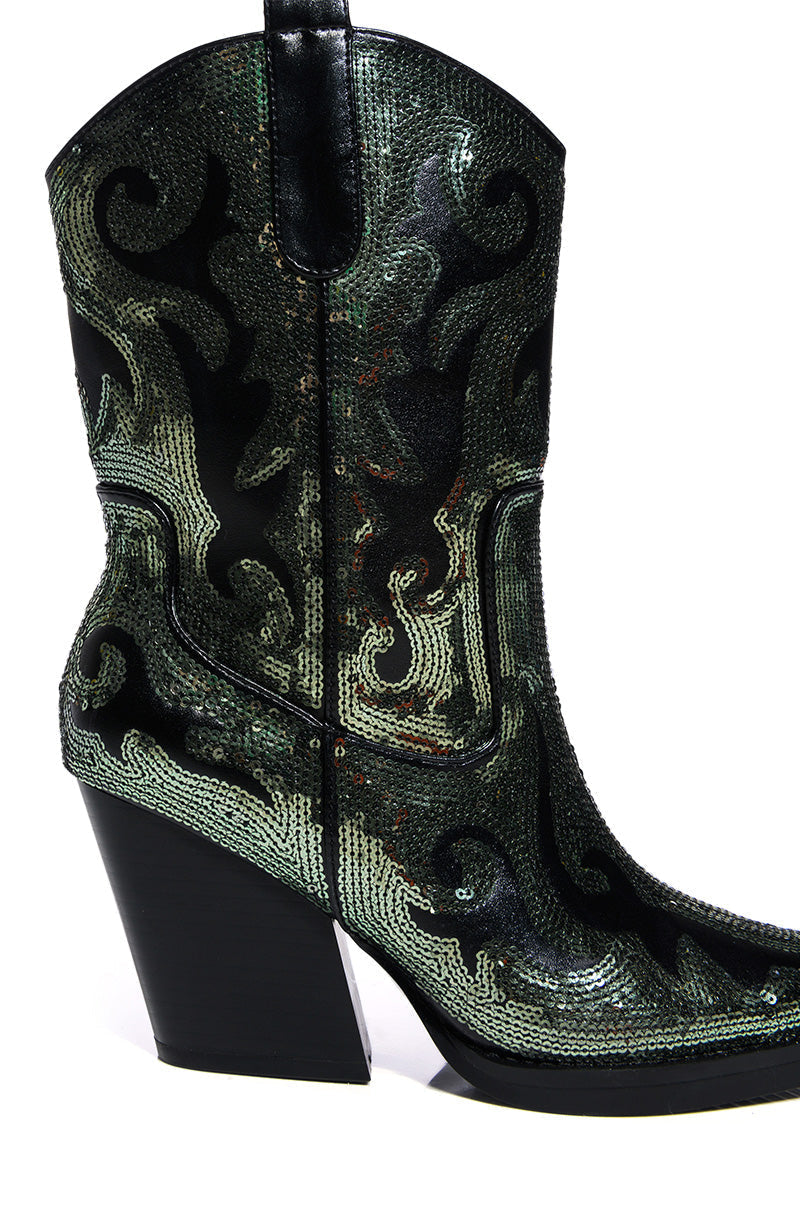 AZALEA WANG MERRIL SEQUIN WESTERN BOOTIE IN BLACK