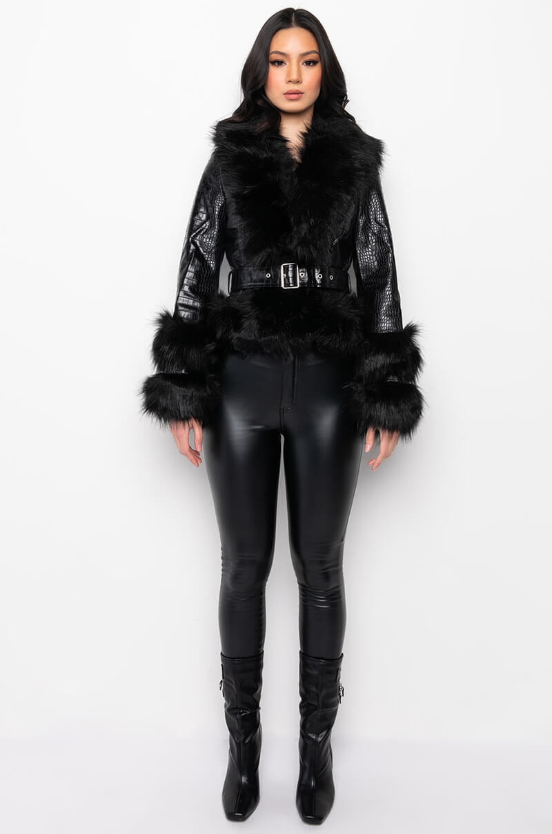AZALEA WANG MONTAUK FAUX FUR MOTO JACKET