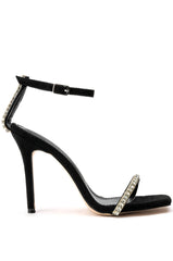 AZALEA WANG MARLENE RHINESTONE STILETTO SANDAL IN BLACK SUEDE
