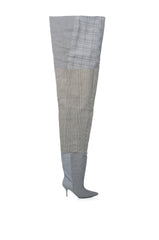 AZALEA WANG NEMY PLAID KITTEN HEEL THIGH HIGH BOOT