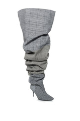AZALEA WANG NEMY PLAID KITTEN HEEL THIGH HIGH BOOT