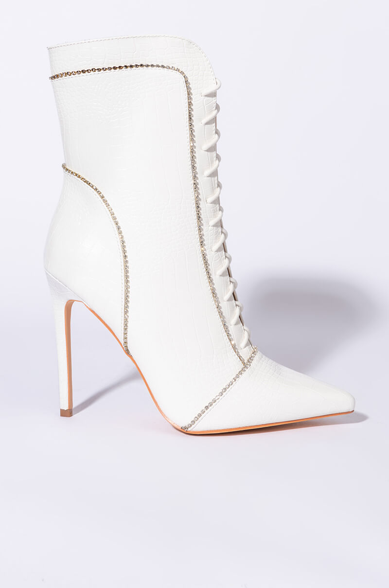 AZALEA WANG NIGHTS IN VEGAS STILETTO BOOTIE IN WHITE CROC