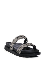 AZALEA WANG NIKOLINA EMBELLISHED FLAT SLIP ON SANDAL IN BLACK