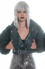 AZALEA WANG NOLLA FAUX FUR ARMS CROC MOTO JACKET