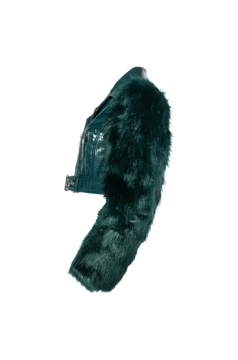 AZALEA WANG NOLLA FAUX FUR ARMS CROC MOTO JACKET