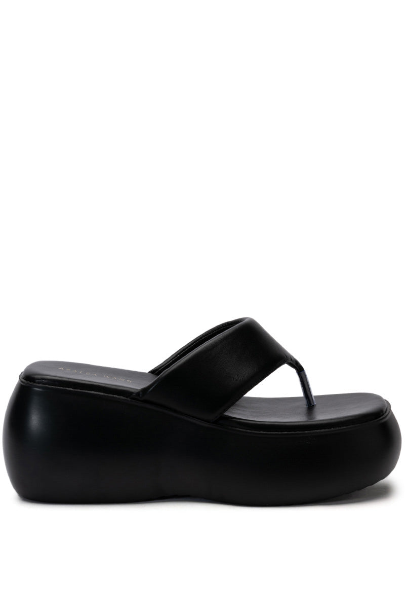 AZALEA WANG ODETTE PU FLATFROM SANDAL IN BLACK