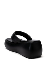 AZALEA WANG ODETTE PU FLATFROM SANDAL IN BLACK
